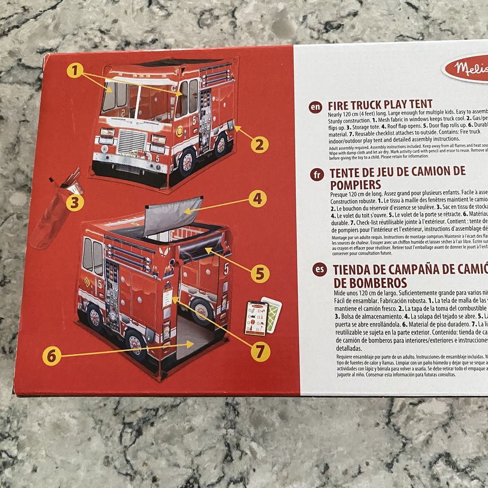 Melissa & Doug Fire Truck Play Tent Kids Ages 3+ Double Sided Pop Up Pretend - Picture 6 of 6